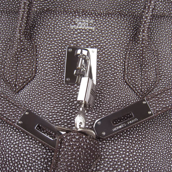 High Quality Fake Hermes Birkin 35CM Pearl Veins Leather Bag Dark Coffee 6089 - Click Image to Close